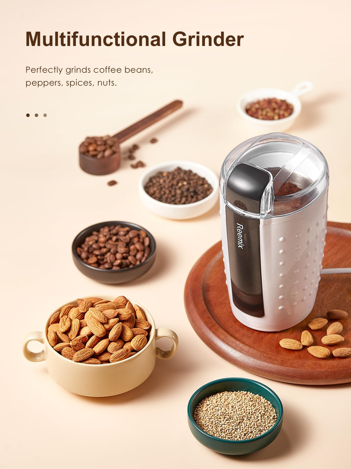 Reemix one-touch operation grinds beans quickly for a convenient, aroma-filled morning.