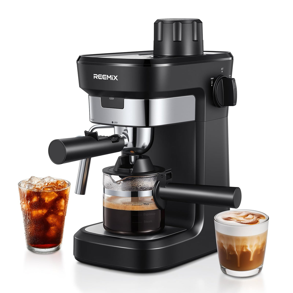 Reemix Espresso Machine crema shot at 6 bar delivers rich aroma