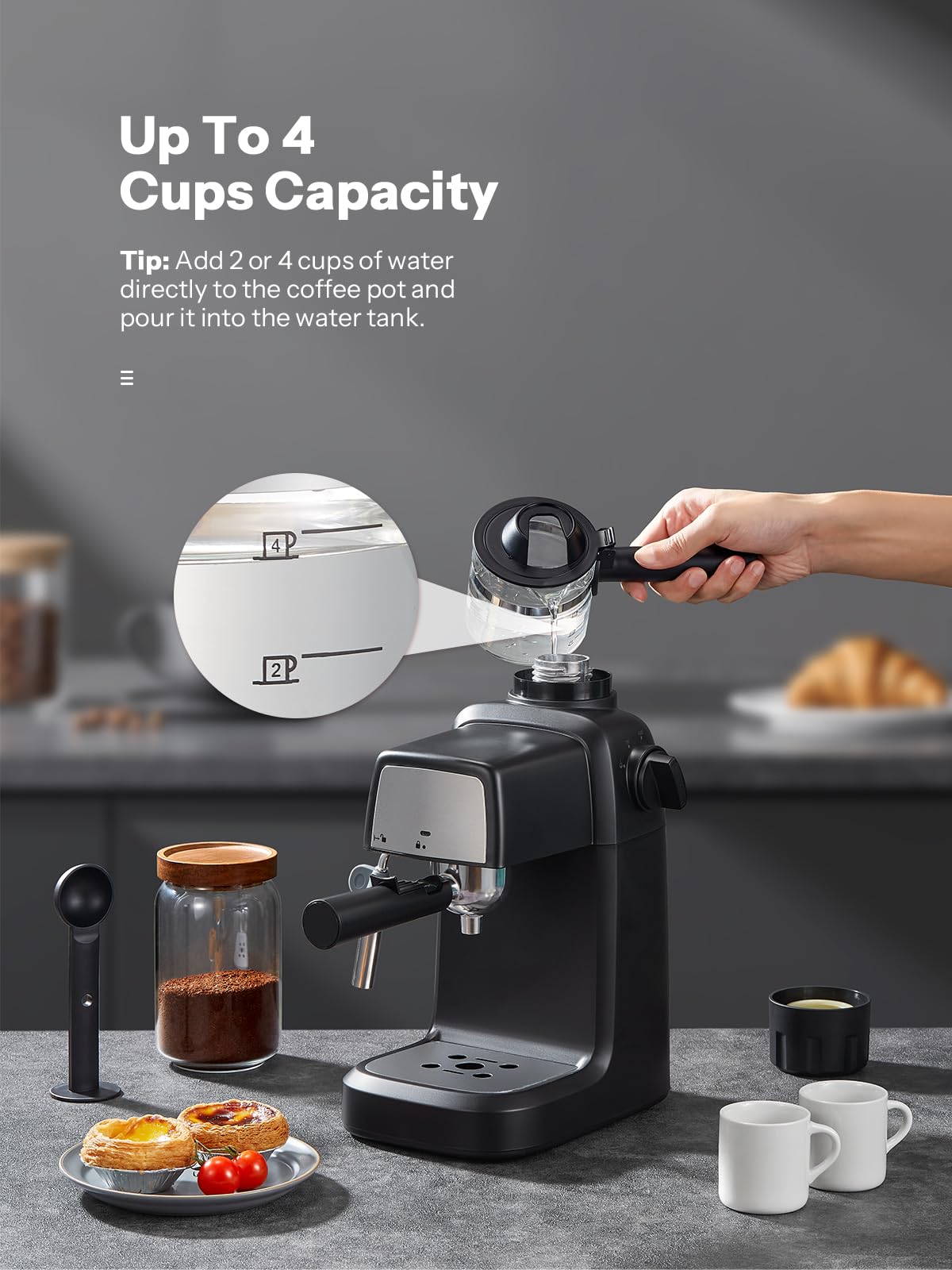 Reemix Espresso Machine dimensions illustrate its space-saving size