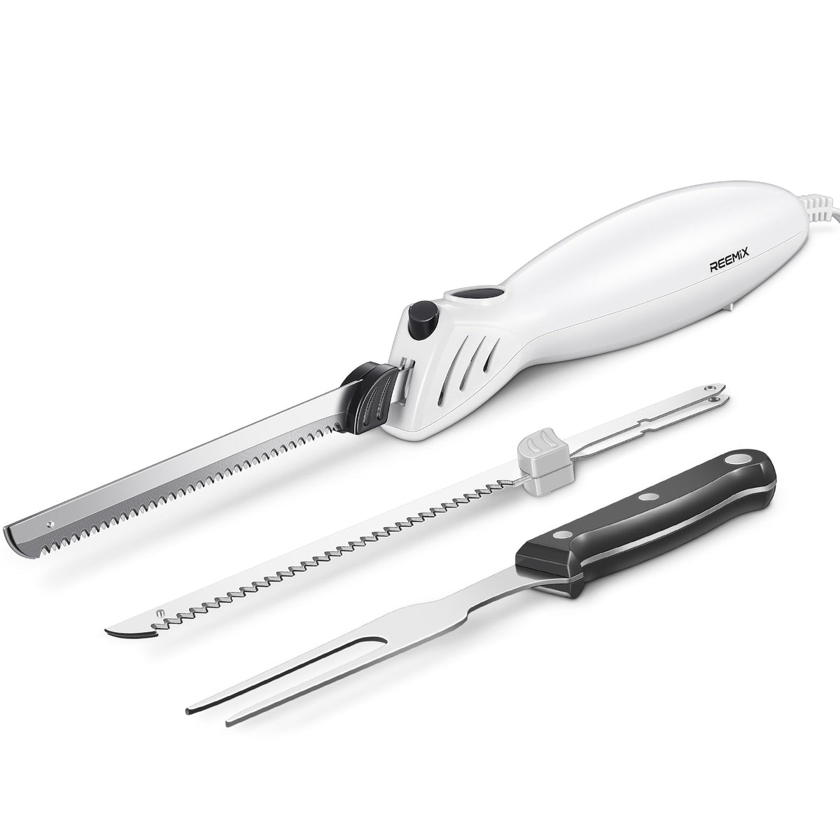 Reemix Z3042 electric knife carving meat for tender, even slices.