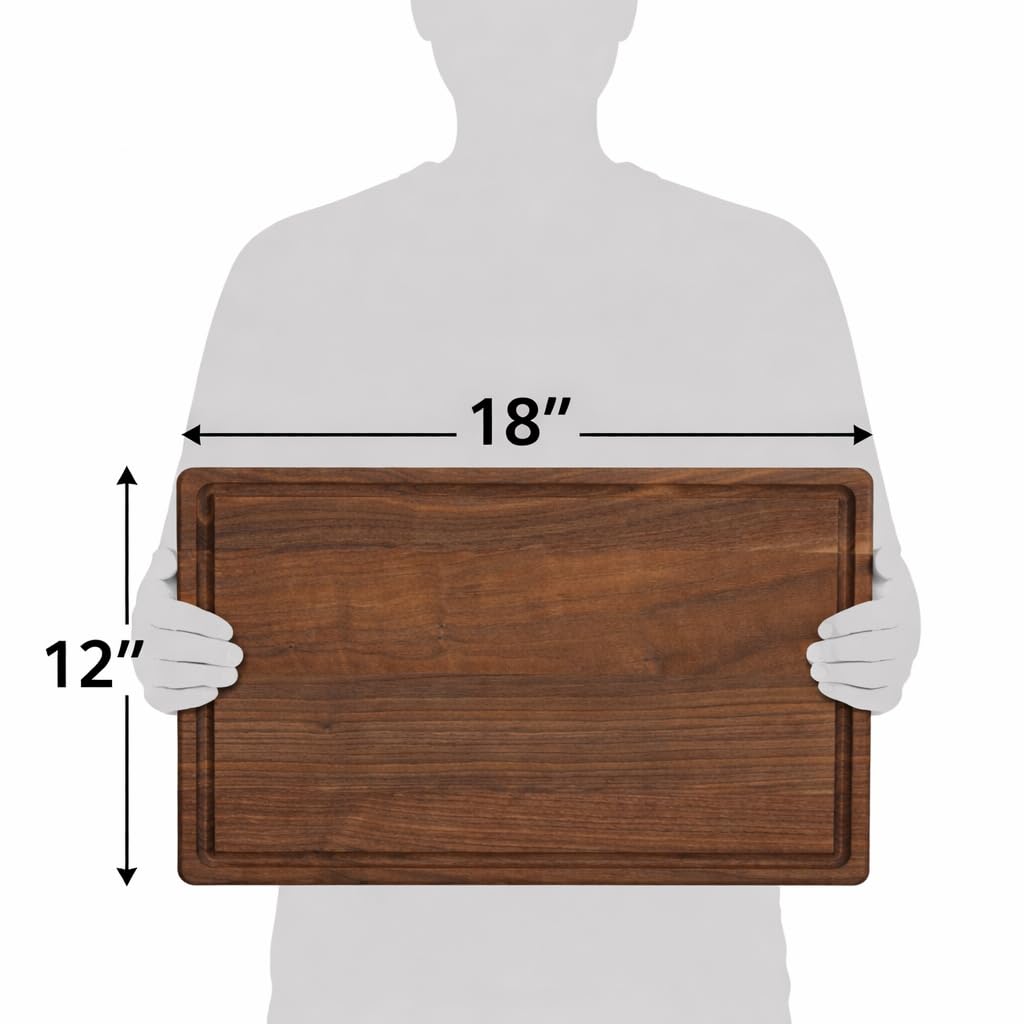Refine Kitchenware black walnut cutting board is USA-made with non-toxic materials.