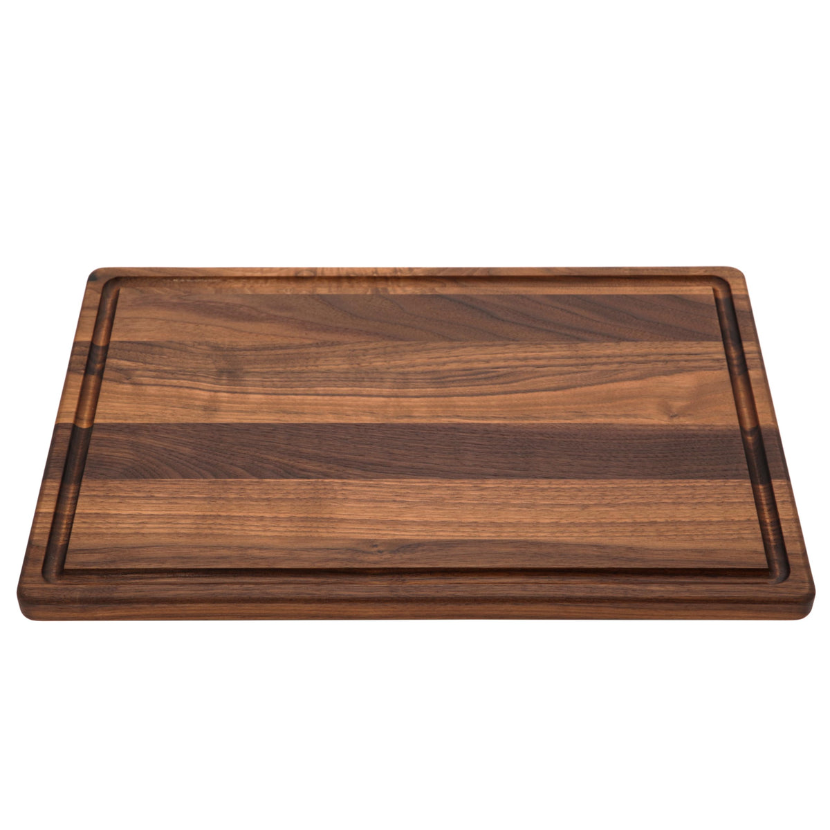 Refine Kitchenware black walnut cutting board thick 0.75-inch profile for stability.