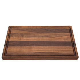 Refine Kitchenware black walnut cutting board thick 0.75-inch profile for stability.