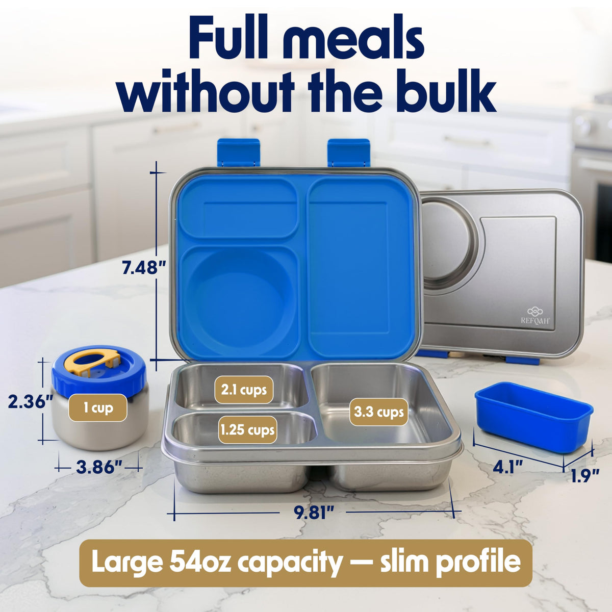 REFQAH large compartment holds pasta, salads, or sandwiches securely