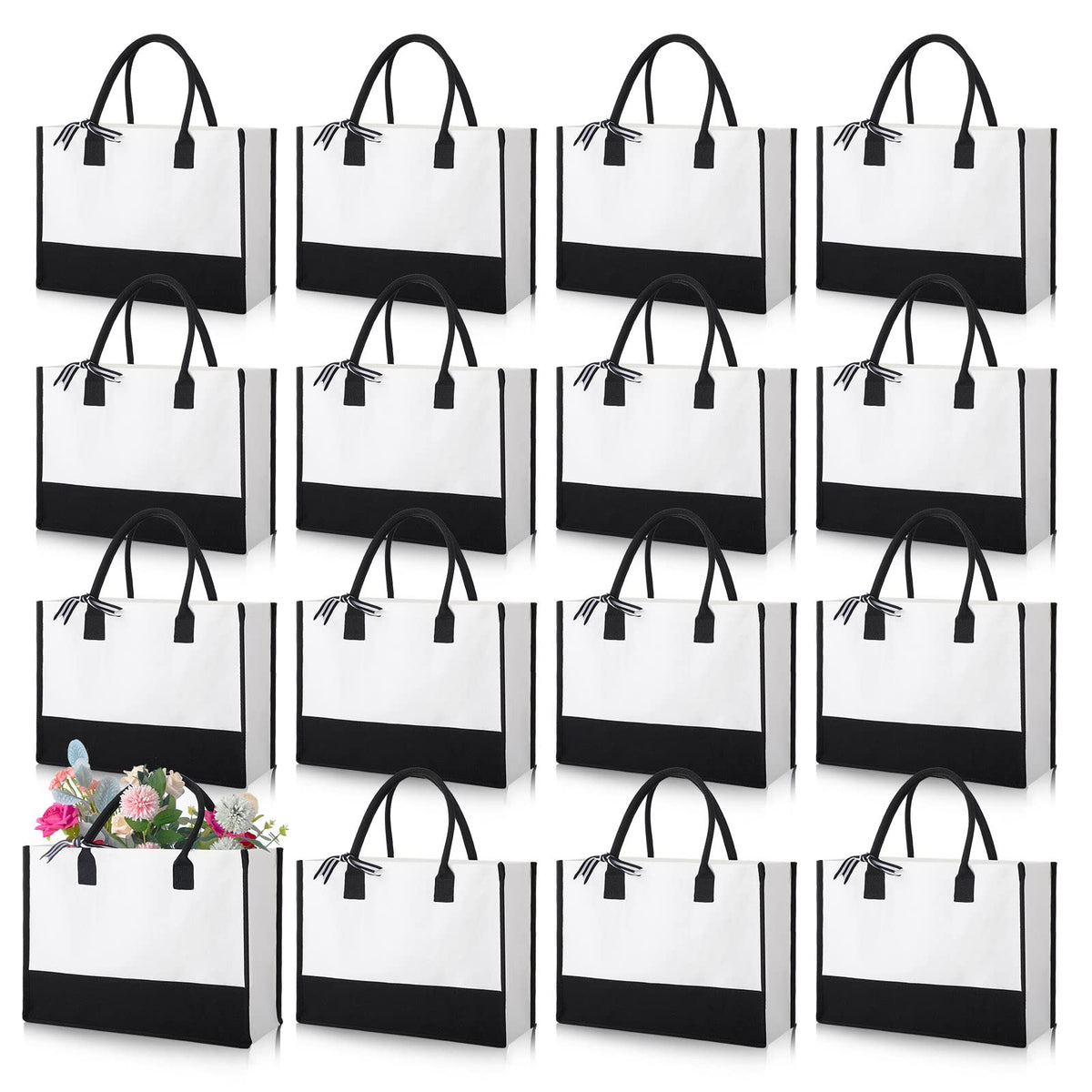 Reginary 12-pack initial tote bag with stripe ribbons for stylish gifts and everyday carry