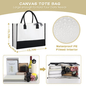 Reginary canvas tote bag with waterproof liner for beach or poolside use