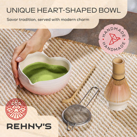 Rehny's bamboo whisk with holder creates frothy matcha and keeps tools tidy