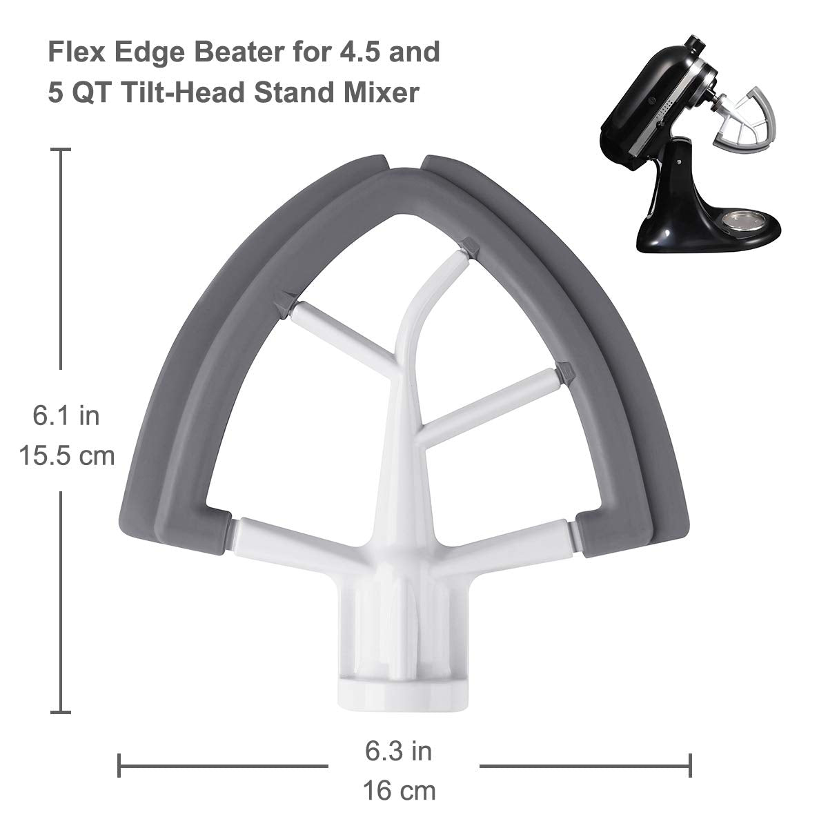 Reikame Flex Edge Beater scrapes bottom while blending batter for thorough results.