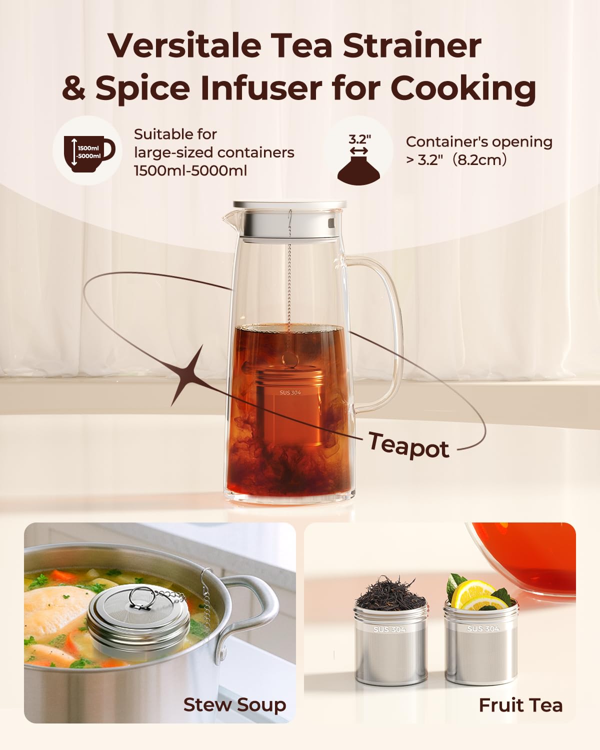 Reinmoson 304 stainless steel tea ball infuser for durable reuse.