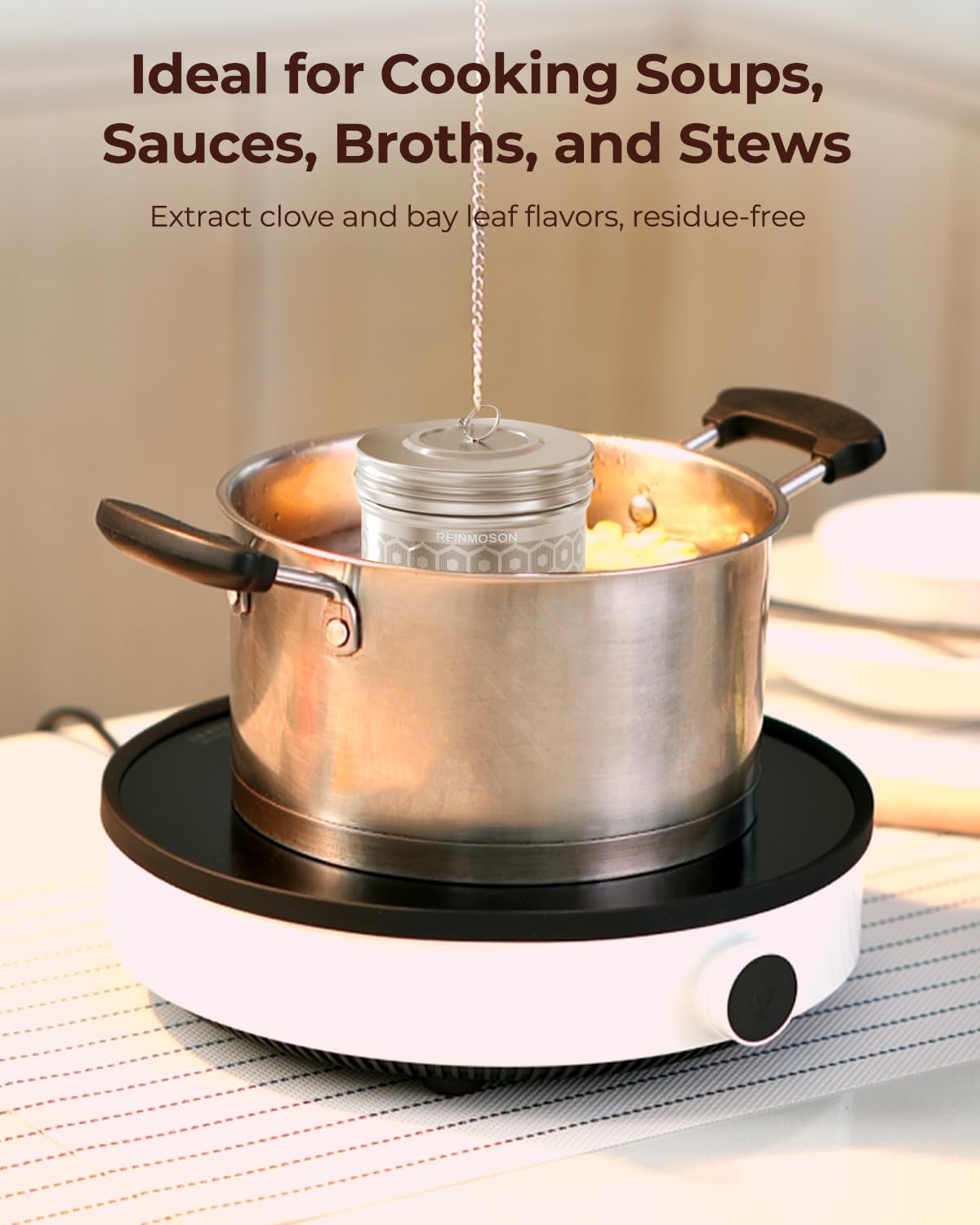 304 stainless steel build emphasizes durability and easy cleaning.