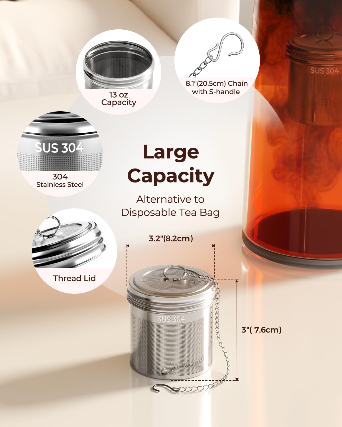 Reinmoson dishwasher-safe tea ball strainer for easy cleaning.