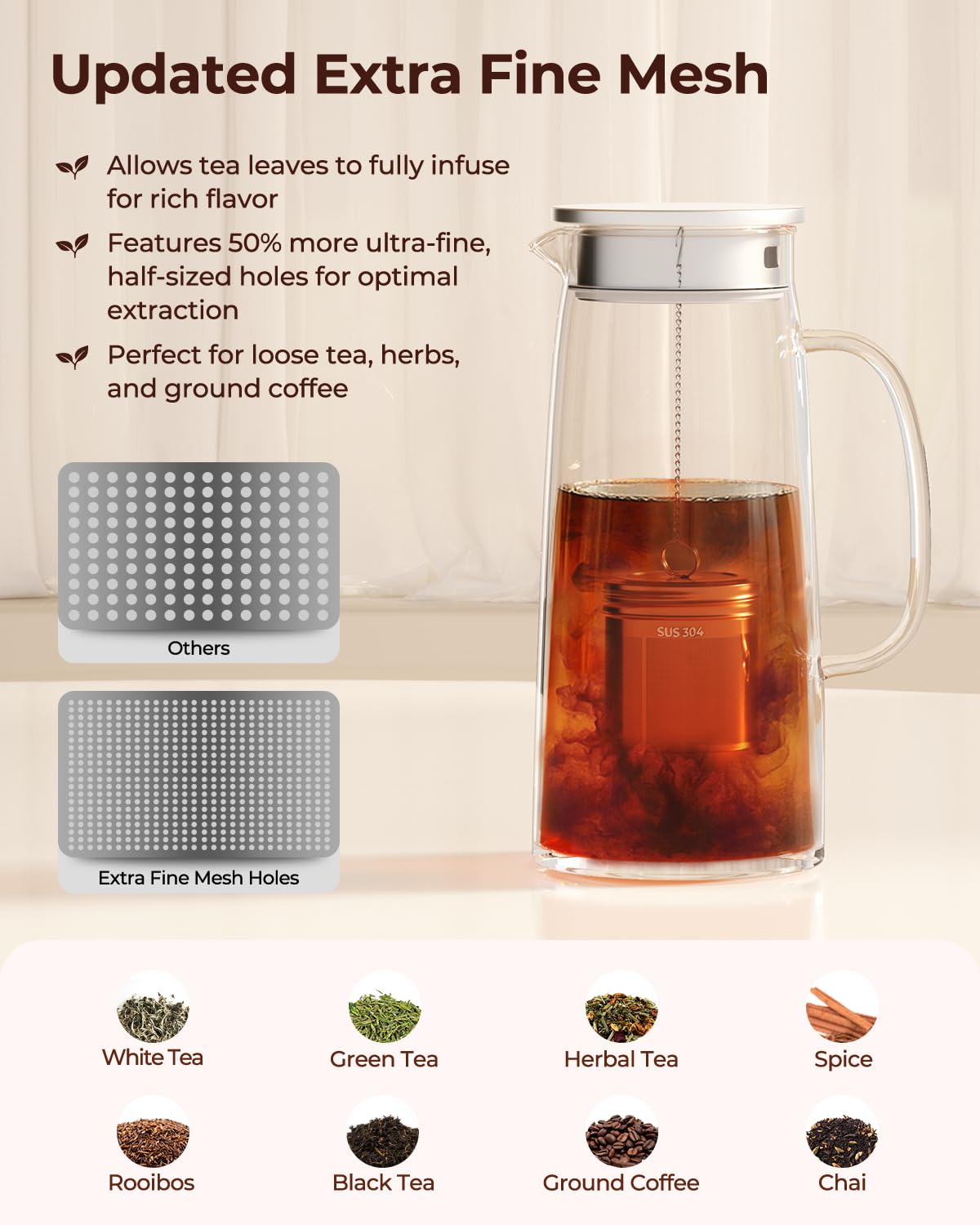 Reinmoson extra fine mesh tea ball for minimal sediment and clean flavor.