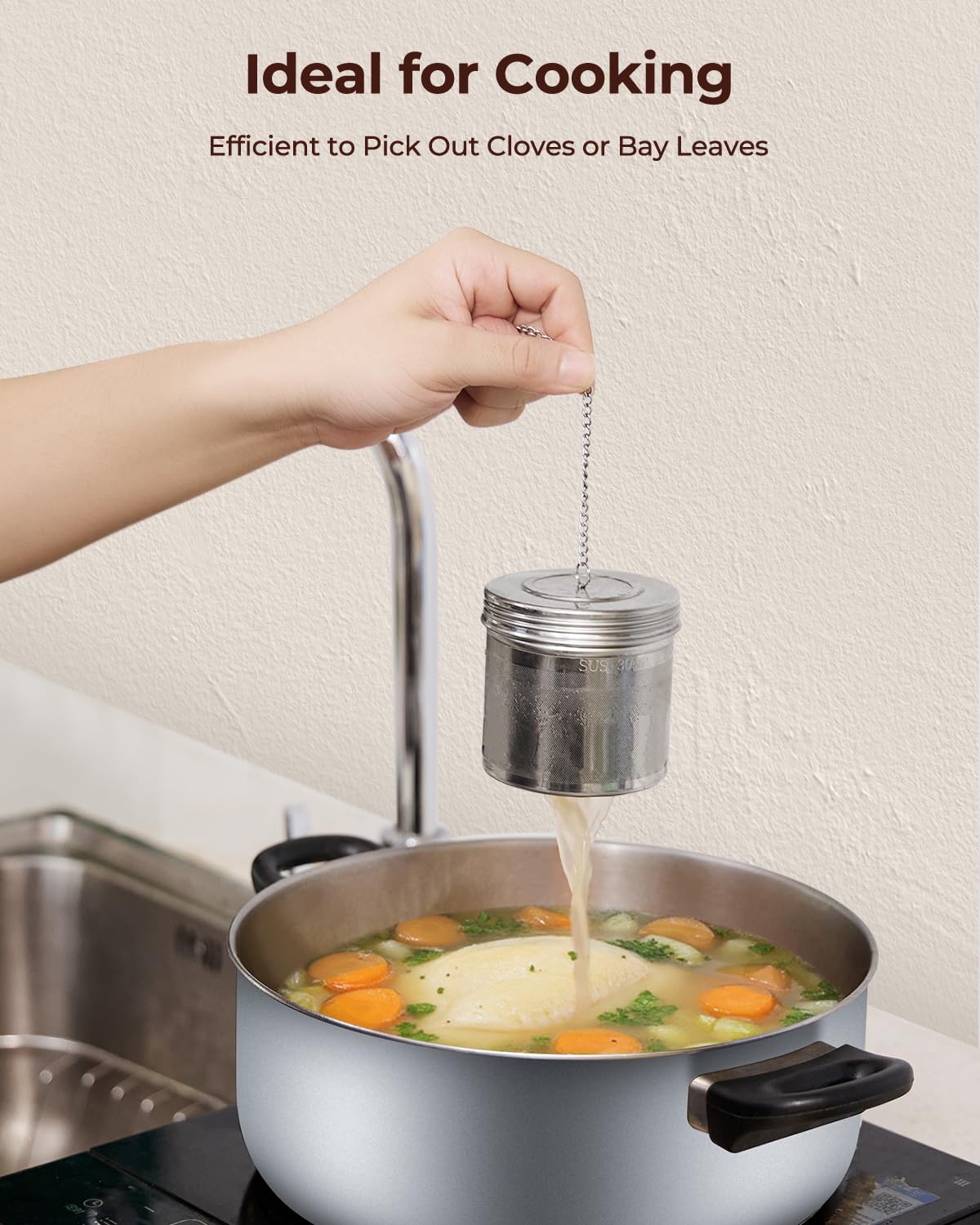 Reinmoson spice and tea ball infuser suitable for broths and herbs.