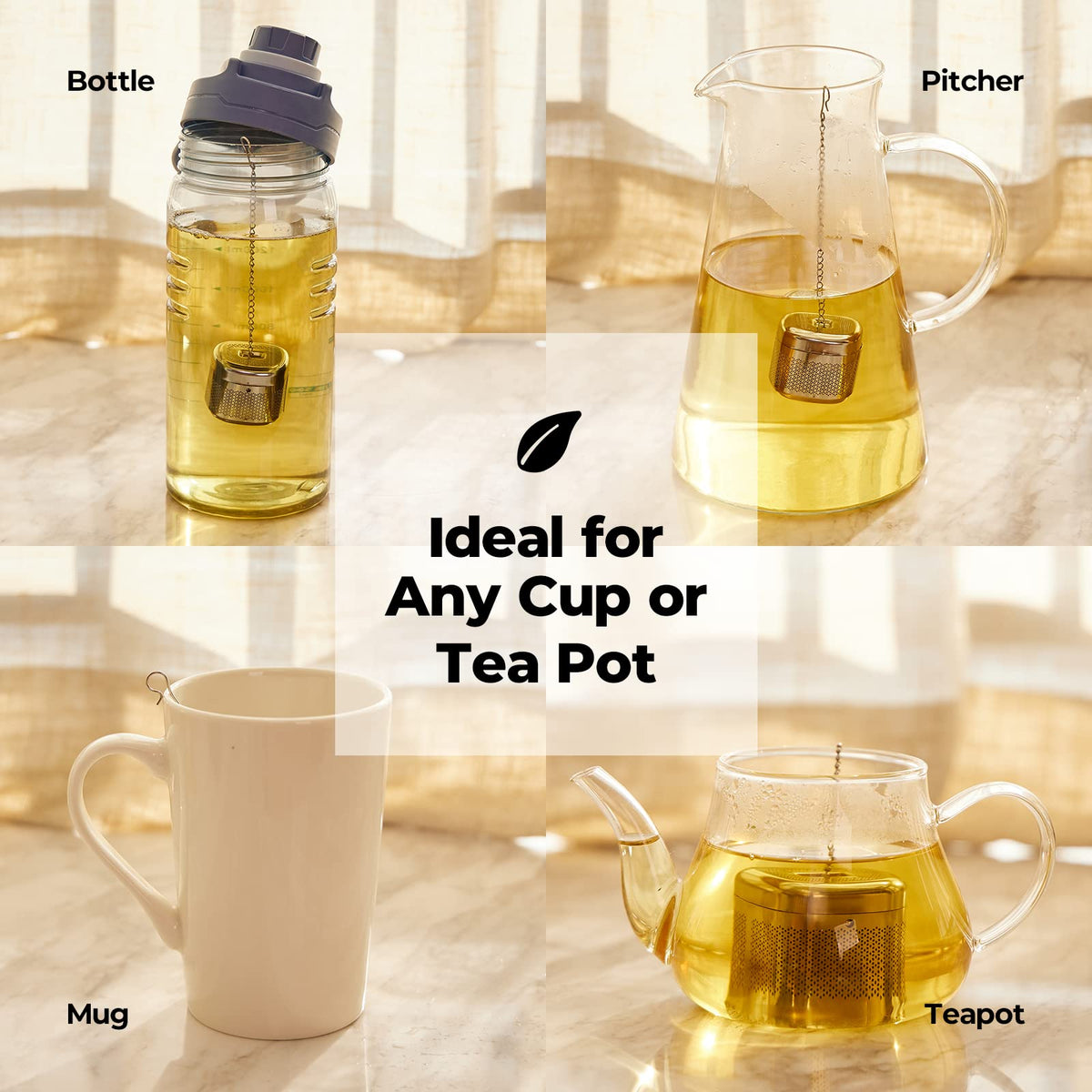 Retractable chain on Reinmoson tea infuser keeps counters tidy