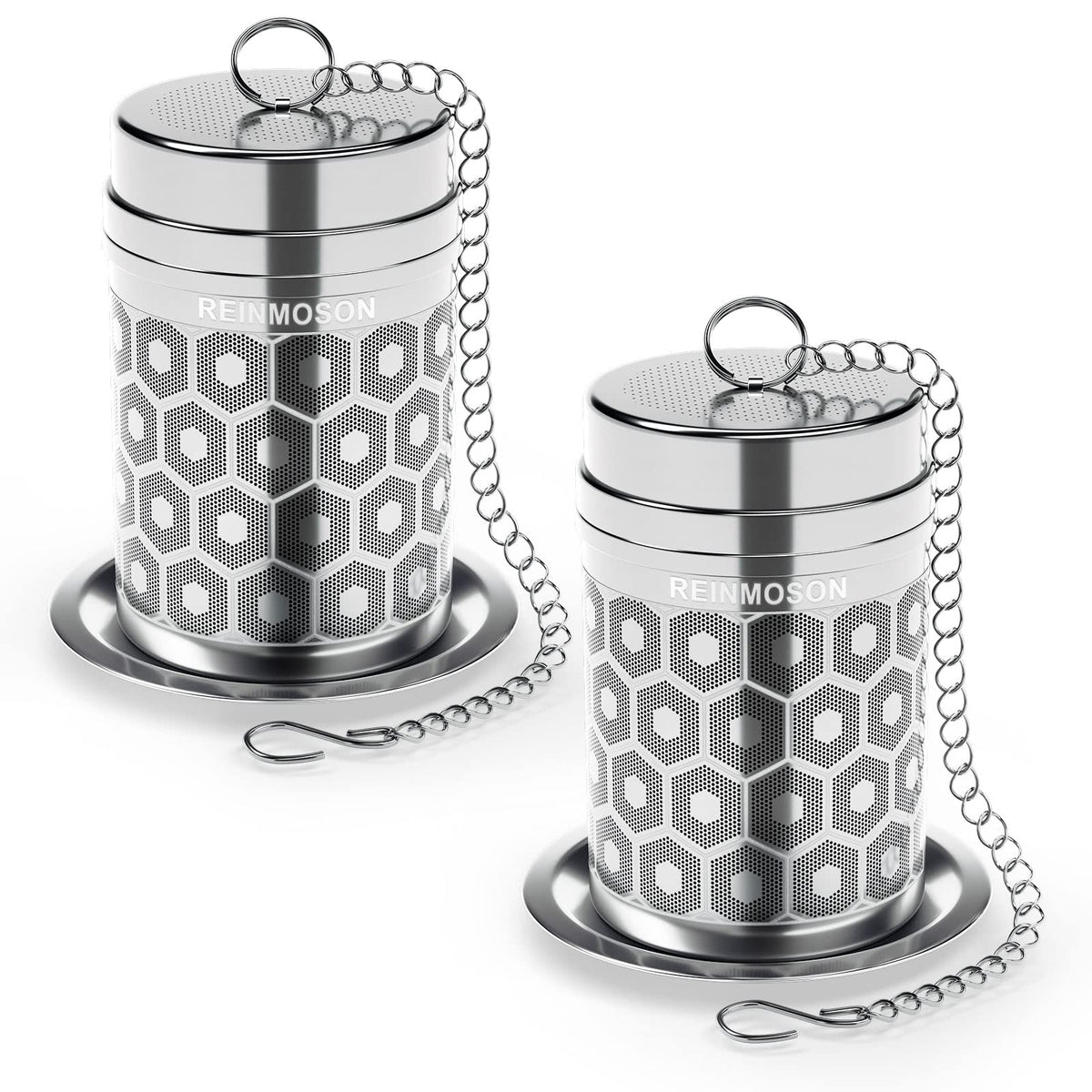 Reinmoson tea strainer 2-pack with fine mesh for clean loose tea infusion.