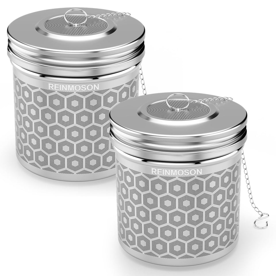 Reinmoson two-pack extra large tea infusers for loose tea and spice blends.