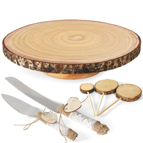 Relaxing Garden 12in rustic wood cake stand with bark edge for elegant displays