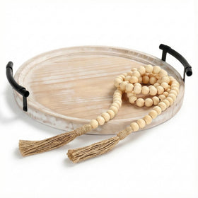 Relaxing Garden 13-inch round tray with handles, ideal as a stylish coffee table centerpiece.