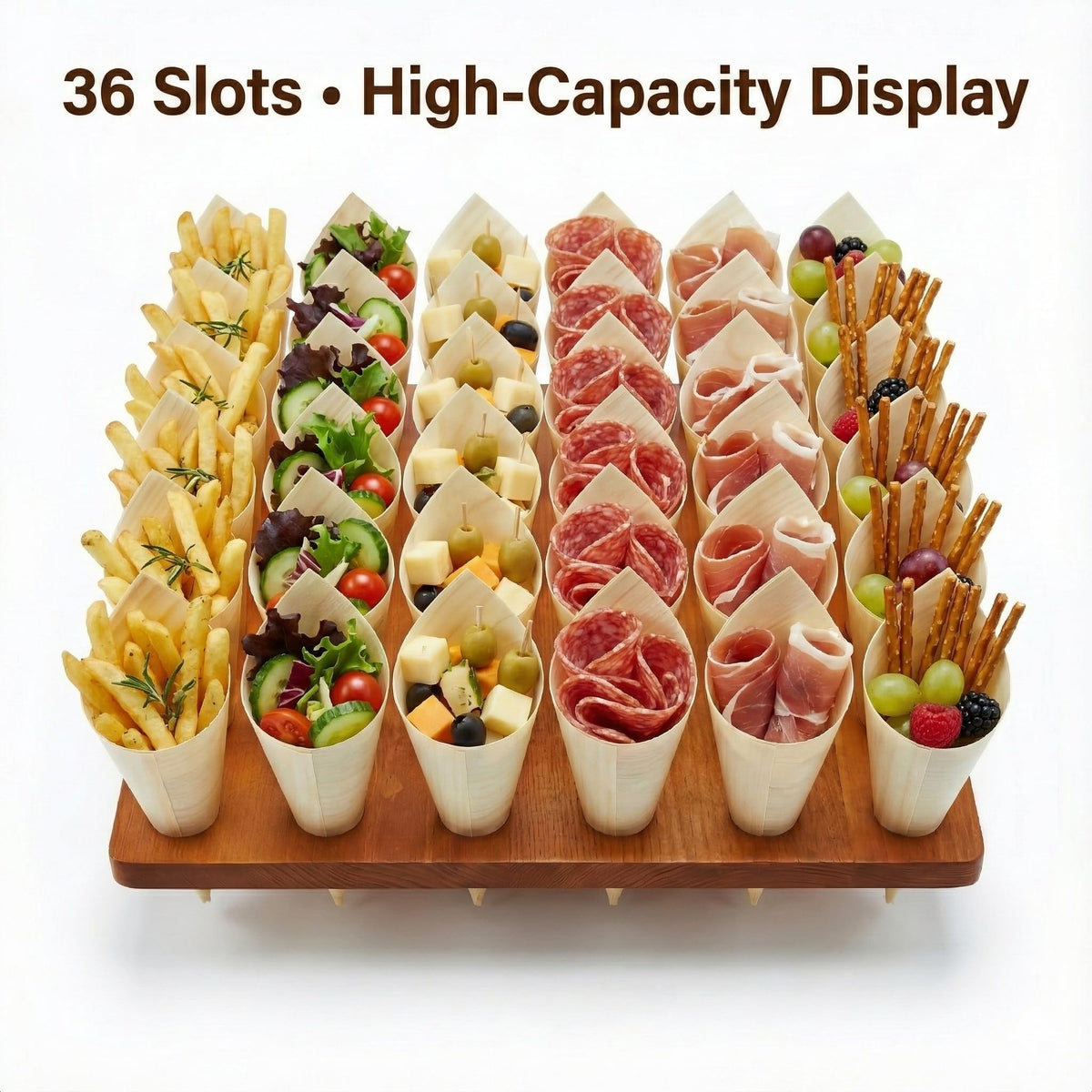 Relaxing Garden catering cone station supports tidy, quick-restock displays at events.