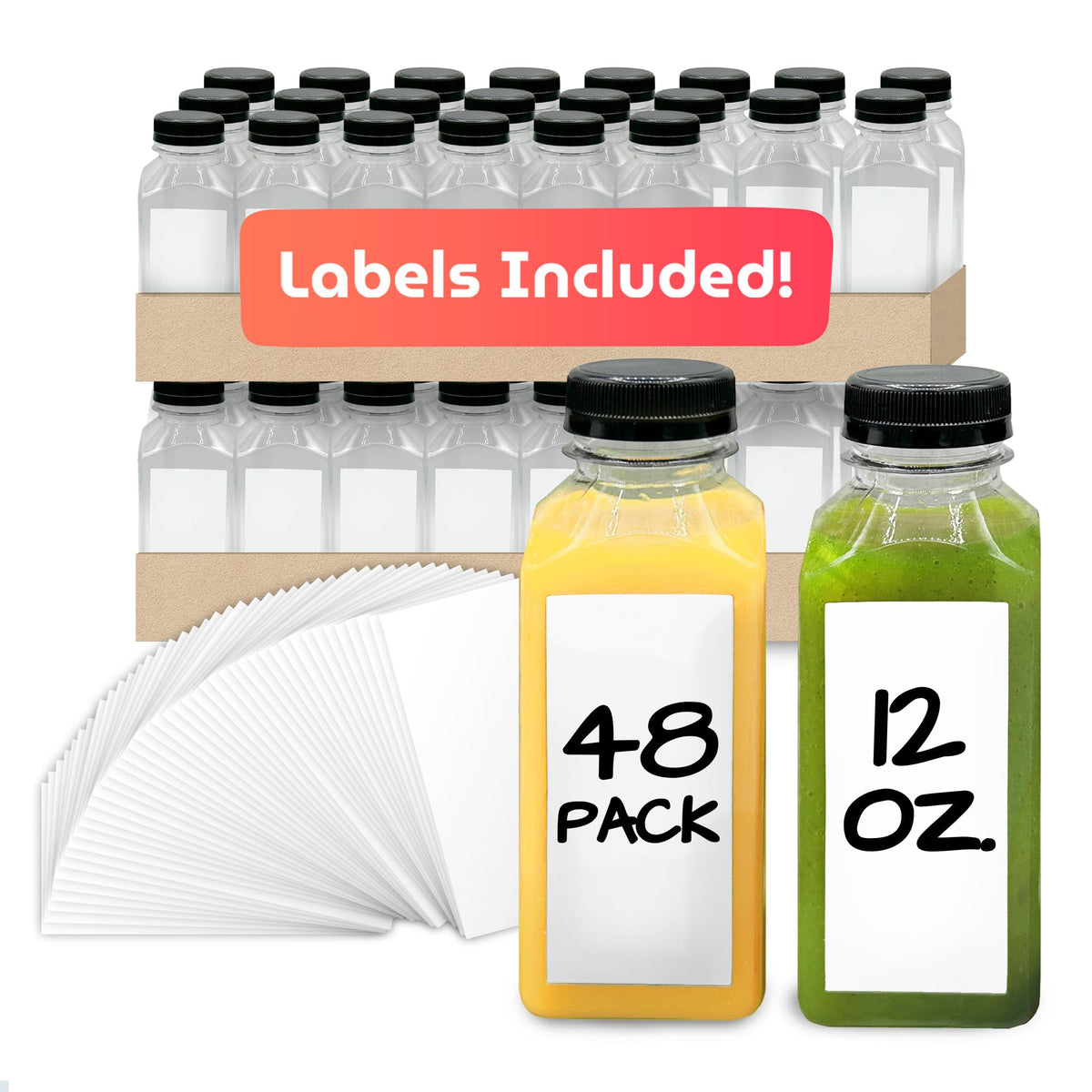 Reli 12oz square juice bottle with cap, leak-proof for on-the-go beverages