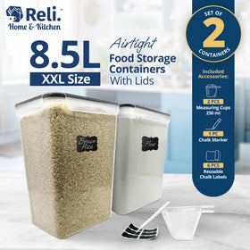 Reli 8.5L container side-lock view showing leak-proof seal