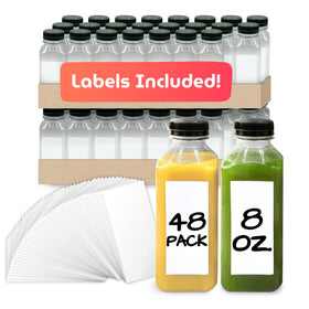 Reli 8oz square juice bottle with cap and label for organized on-the-go beverages