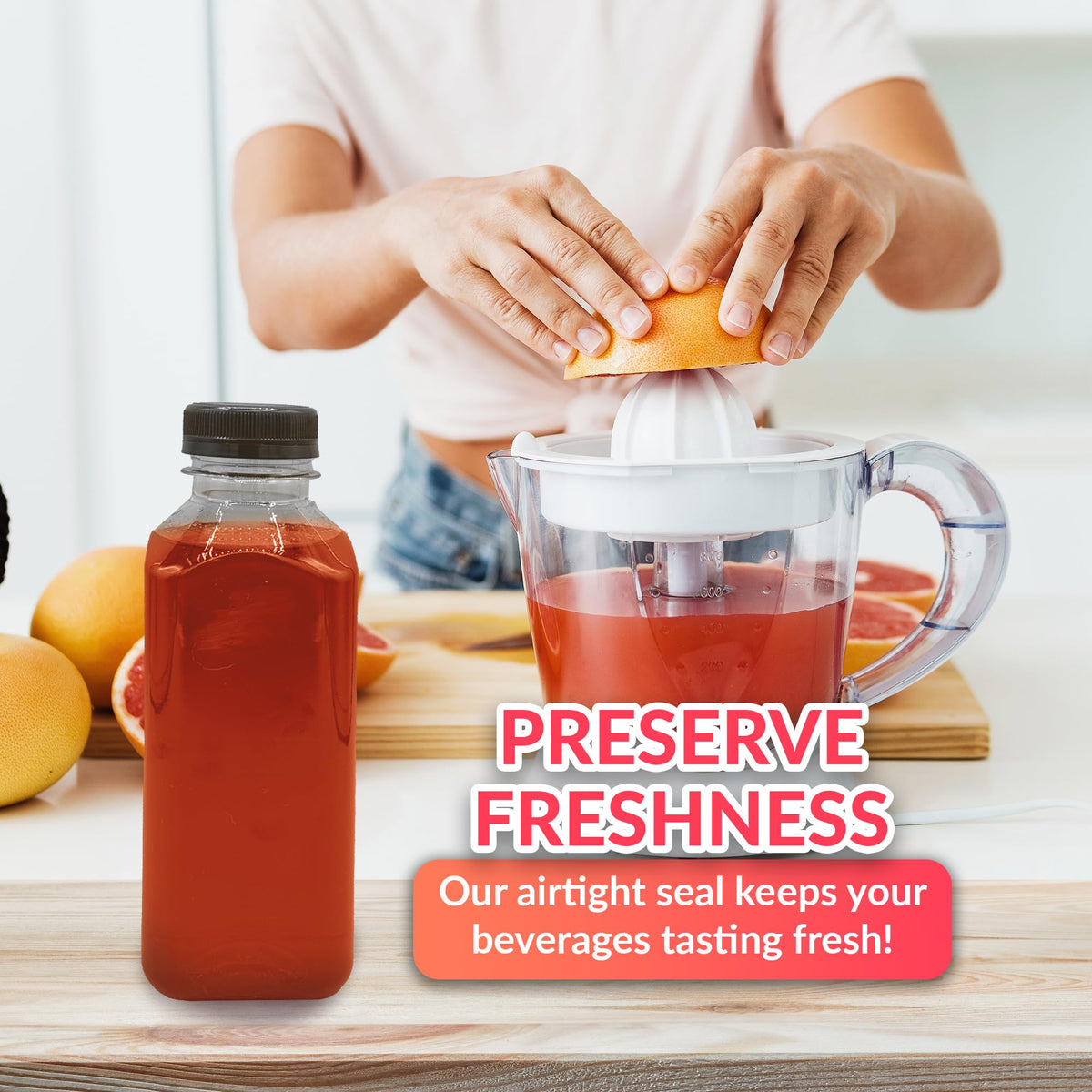 Reli clear BPA-free plastic bottle shows contents clearly for juicing