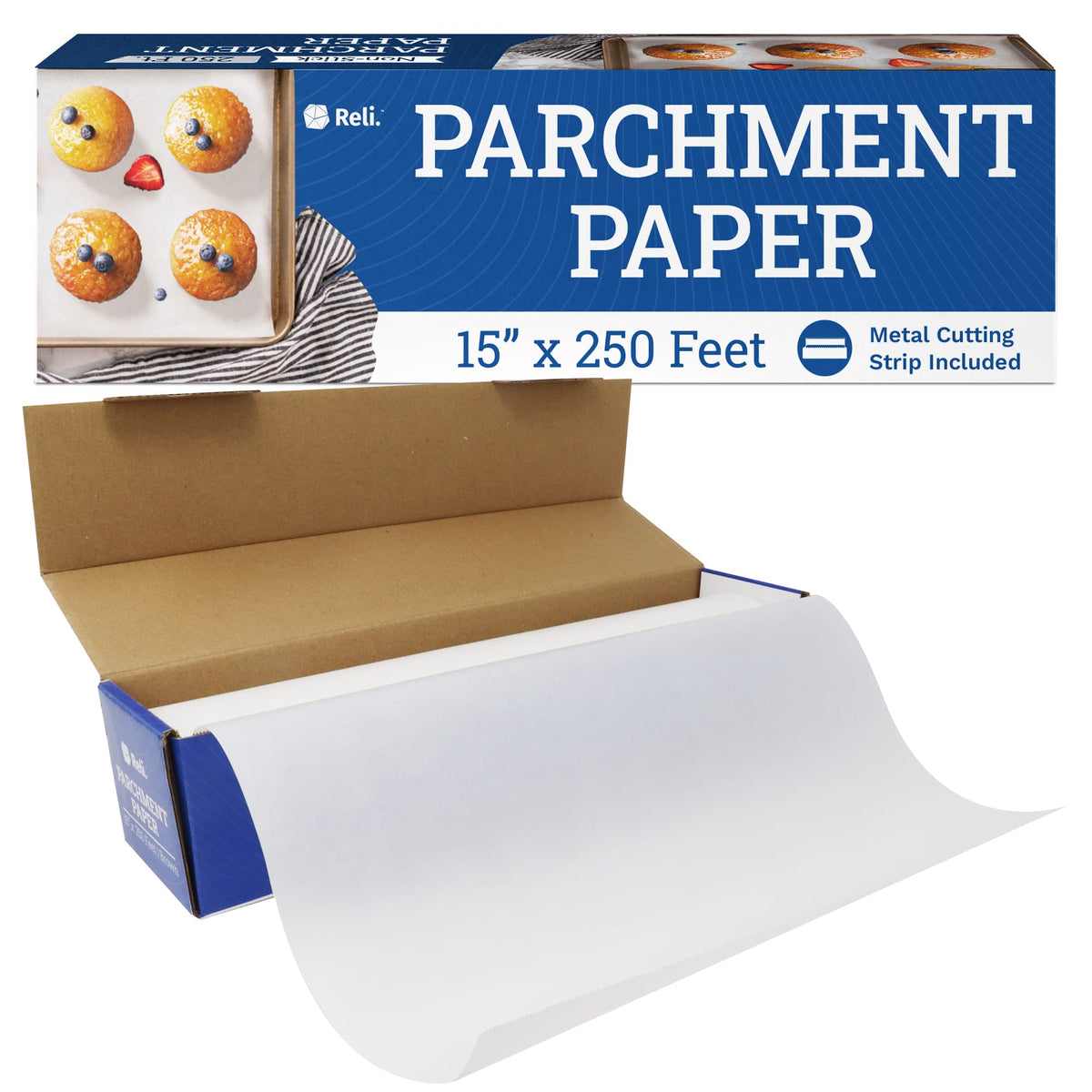 Reli parchment paper roll with dispenser box for easy dispensing and cleanup