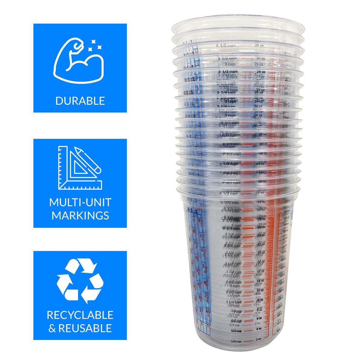 Reli. durable PET cup resists cracking during vigorous stirring and mixing tasks.