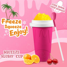 RELPOM Slushie Cup pours beverage into the frozen cup for quick slush.
