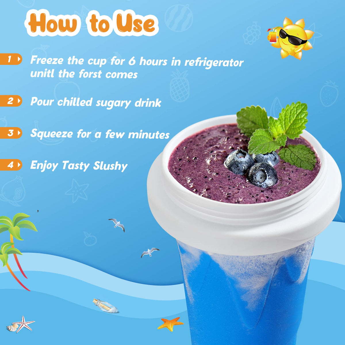 RELPOM Slushie Cup pours a beverage into a smooth, undiluted slush