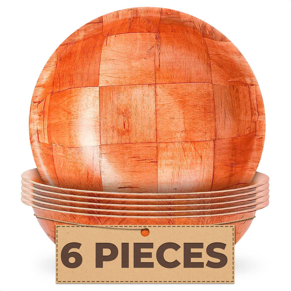 Reluen 6-pack wooden salad bowls with glossy finish for holiday table decor