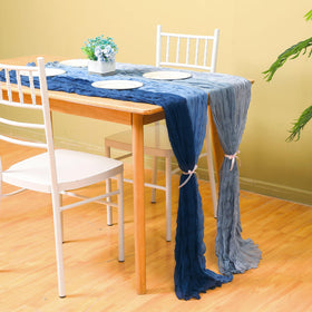 Remagr blue gradient cheesecloth runner adds rustic charm to bridal showers.