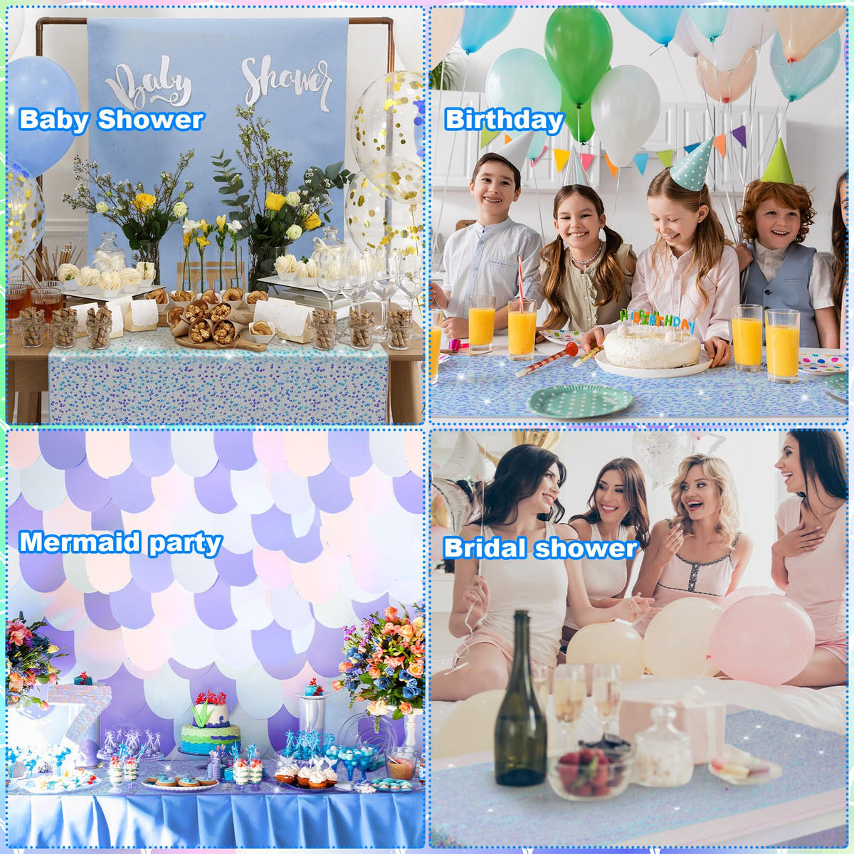 Remagr blue table runner is ready for weddings, parties, and showers