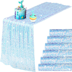 Remagr iridescent blue sequin table runner sparkles for romantic wedding table decor
