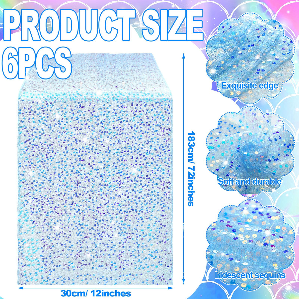 Remagr mermaid glitter table runner enhances photos with shimmering light reflections