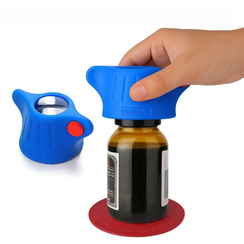 Remedic one-hand bottle opener with non-slip mat enables stable, easy opening