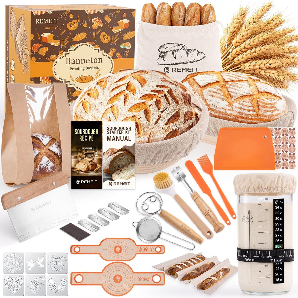 REMEIT Sourdough Starter Kit packaging shows the complete set for beginners.