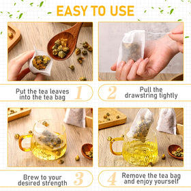 Remerry drawstring tea bags closeup showing durable non woven material