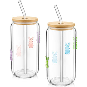 Remerry Easter icon juice glass set with lids and straws for spill safe serving.