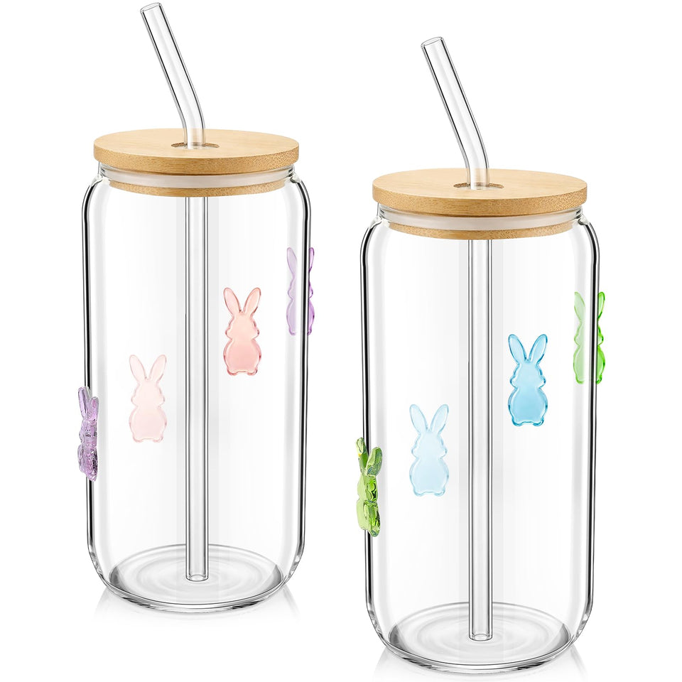 Remerry Easter icon juice glass set with lids and straws for spill safe serving.