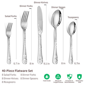 Remoxye 40-piece set with 8 dinner forks for sturdy dining.