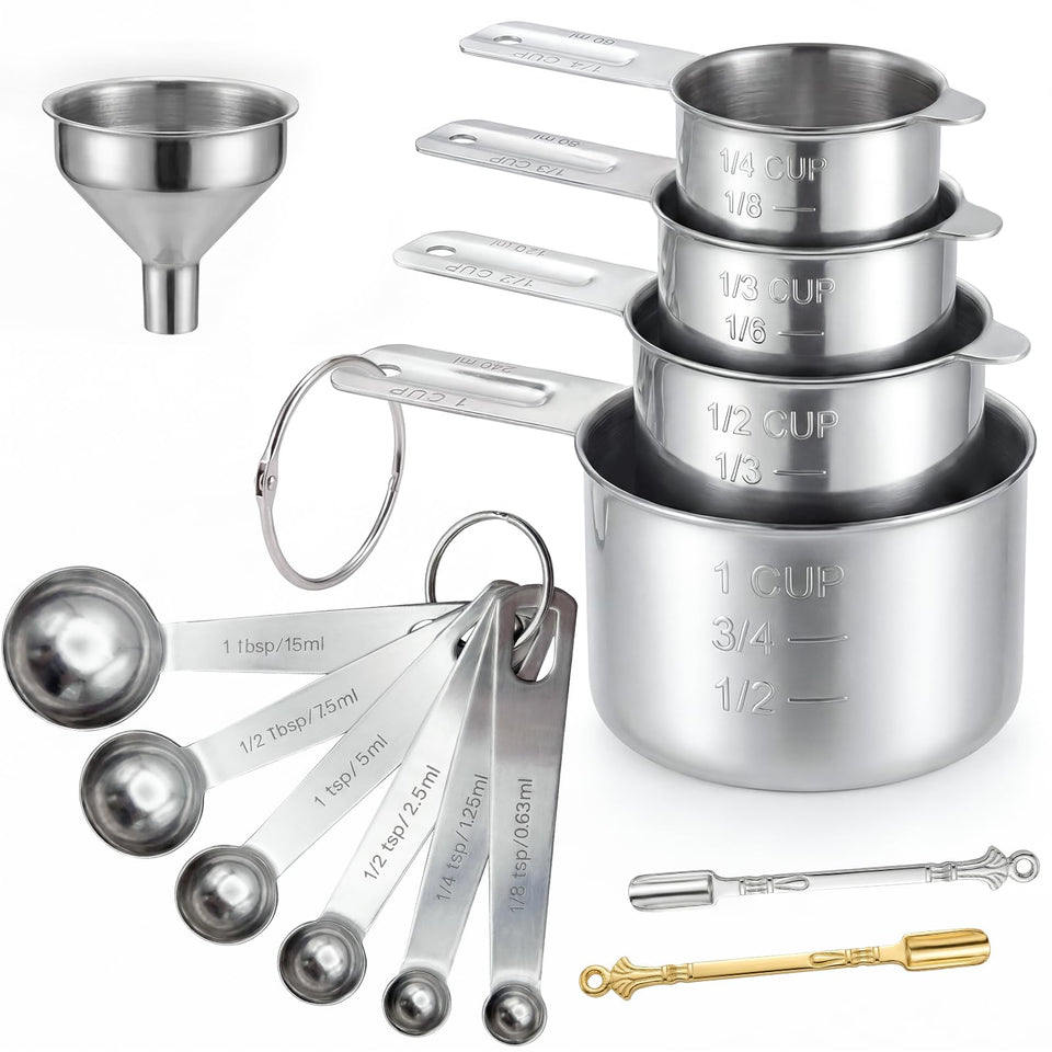 Rena Chris 13-piece measuring cups set for quick, accurate dry and liquid measuring.