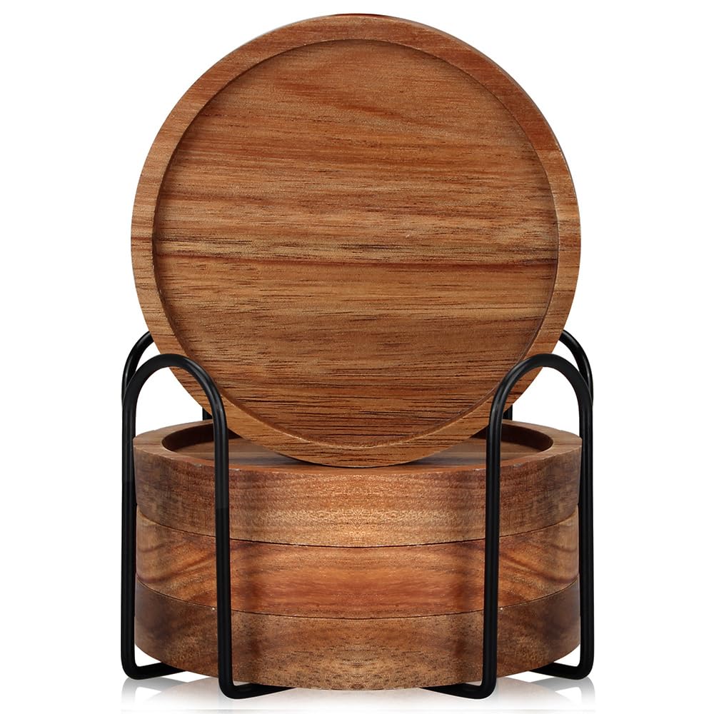 Renawe acacia wood coasters highlight natural grain and durability.
