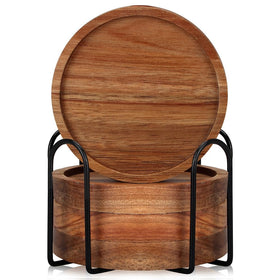 Renawe acacia wood coasters highlight natural grain and durability.