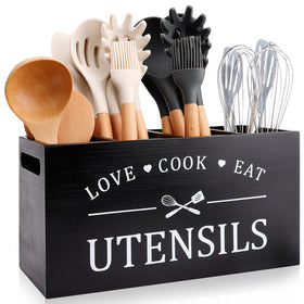 Renawe black farmhouse utensil holder with four compartments keeps counters organized