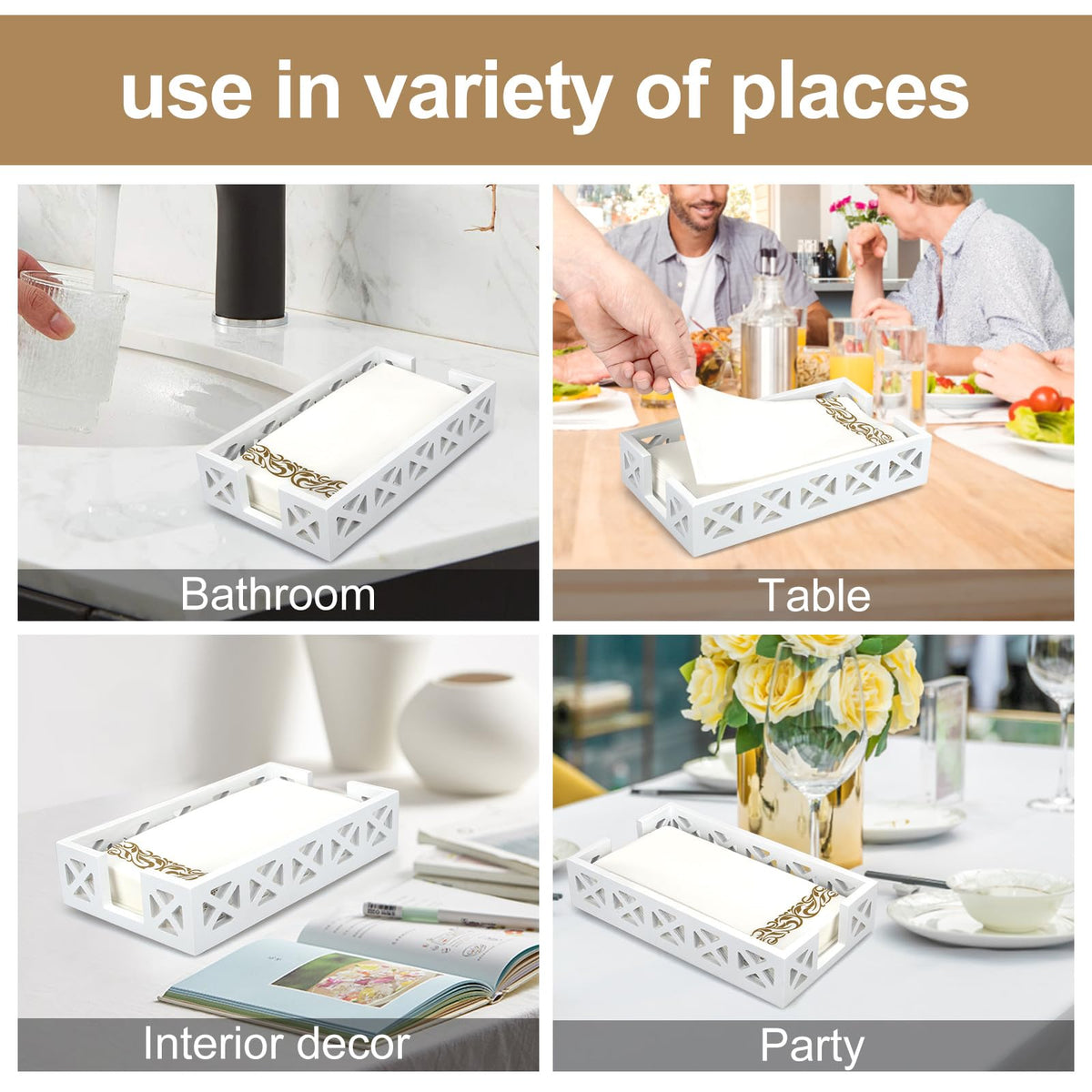 Renawe disposable hand towel holder adds stylish storage for disposable towels at parties or picnics.