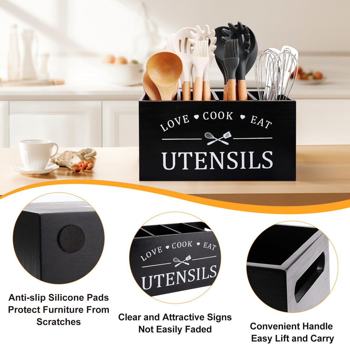 Renawe extra large utensil caddy on the counter holds spatulas and ladles neatly