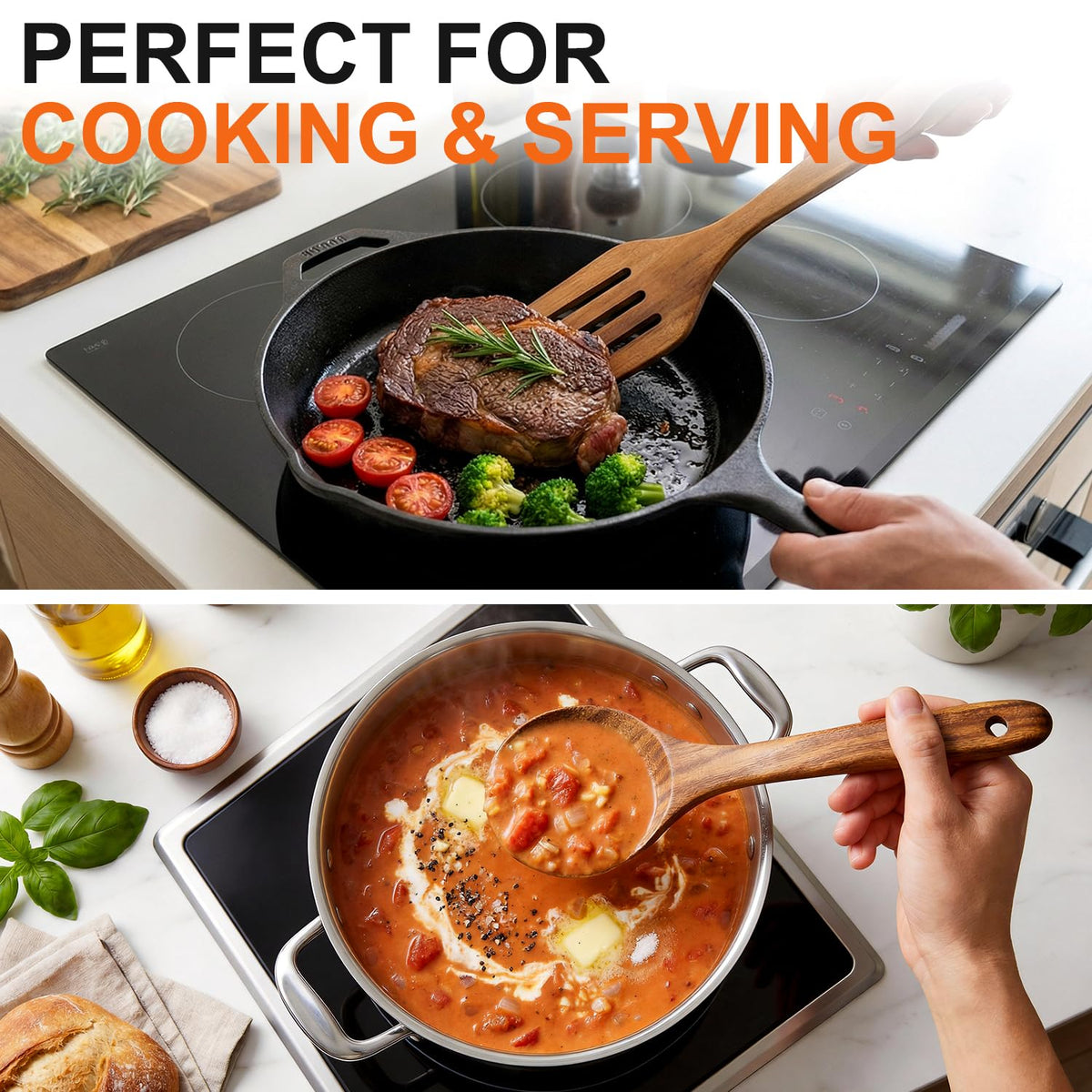 Renawe 12 inch slotted spatula for draining liquids.