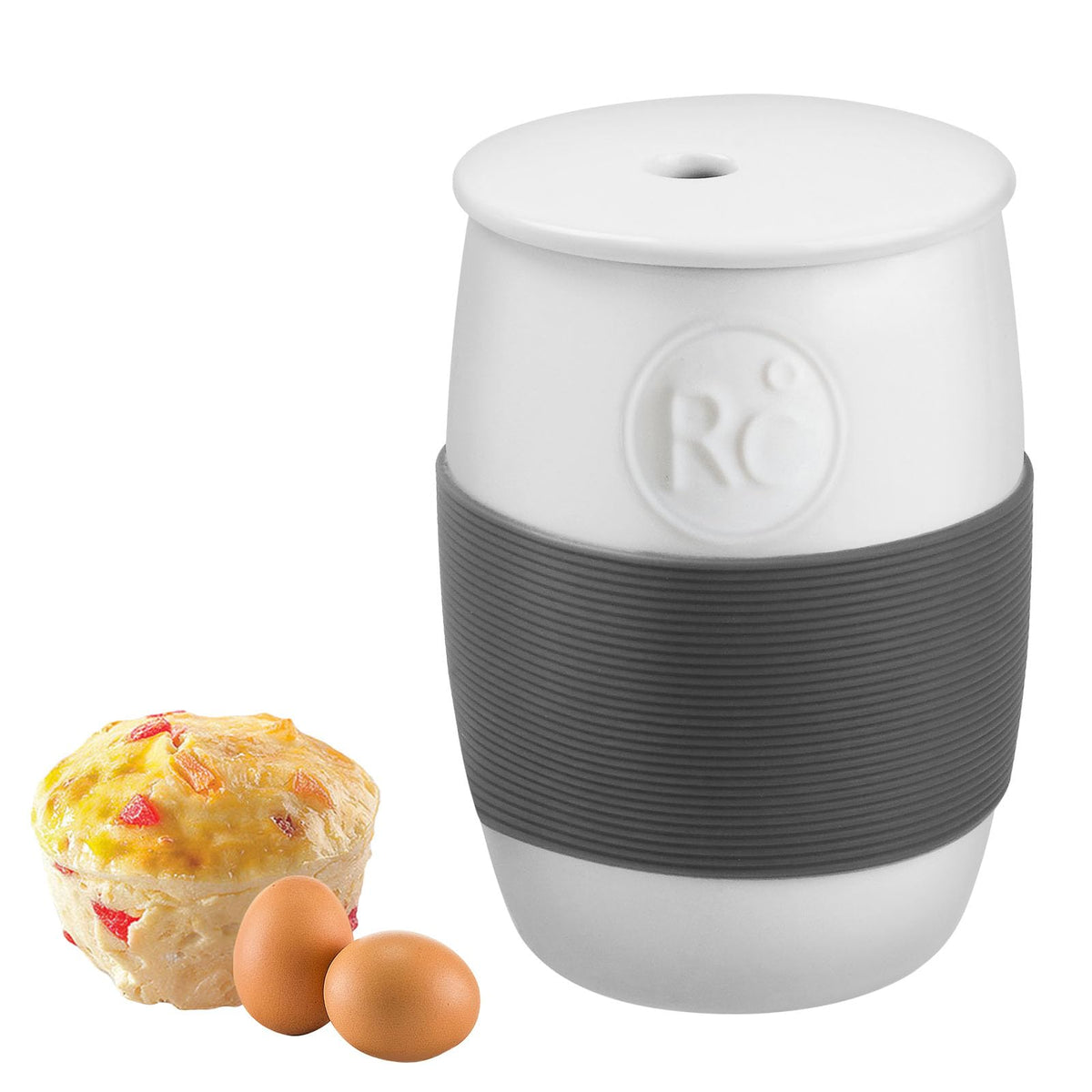 ReneeChef ceramic egg cooker with lid for fast microwave breakfasts.